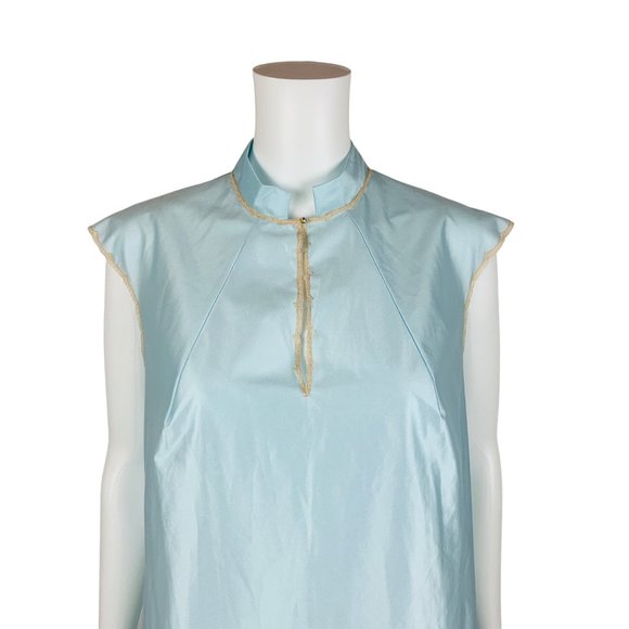 Vintage 60s Nightgown Baby Blue Rhinestone Cap Sleeves Nightie Dress - Picture 5 of 9